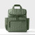 Skip Hop Forma quilted nappy backpack in dark sage green with chevron pattern and multiple zippered pockets