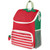 Skip Hop Spark Style strawberry kids backpack in red with green straps, white trim, striped front pocket and mesh side pocket
