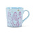 Disney Princesses light blue ceramic mug featuring pink outlined Belle, Aurora and Cinderella with gold stars
