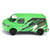 Siku bright green VW Transporter diecast van with E-Force Motors black graphics, side profile view on white background
