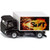 Siku black die-cast removal truck toy with white box body featuring Sixt branding and dragon flame graphics on side panel