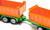 SIKU 1:87 scale die-cast truck with dumper body and tipping trailer - side view showing green cab with orange tipping beds and hazard stripes