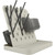 Boon Groove vertical drying rack in grey and white with baby bottles and cutlery drying on pegboard stand with drip tray