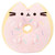 Pusheen pink donut squishy toy with cat face, pastel sprinkles and yellow glaze on white background