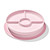OXO Tot pink suction divided plate with three compartments and central dipping bowl on white background
