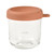 BEABA glass storage jar with terracotta silicone lid and measurement markings, 250ml capacity on white background