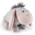 Disney x Gund knitted grey Eeyore plush toy with pink ears and tail, featuring characteristic tuft of dark hair on white