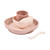 BEABA silicone suction meal set in pale pink with plate, bowl, cup and spoon on white background