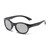 Koolsun black round frame sunglasses for kids with grey lenses and curved temples on white background