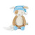 Bunnies by the Bay plush puppy toy in cream and tan with blue nightcap and blanket on white background