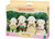 Sylvanian Families Sheep Family set of four woolly figurines in floral outfits displayed in retail packaging with garden