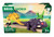 BRIO wooden train set with yellow and green dinosaurs attacking purple dinosaur with light-up eyes on wooden track