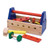 Melissa & Doug wooden toy toolbox with colourful tools including hammer, screwdriver, nuts and bolts on white background
