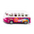 Siku VW T1 Samba toy bus with white roof and pink body featuring colourful flower graphics and Stay Groovy text