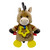Toy Story Bullseye Sensory Blankie with Teether Feet - front view of tan Bullseye plush with dark mane, yellow star badge, red-striped sleeves and bright yellow textured teether feet | Peekaboobaby