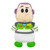 Toy Story Buzz Lightyear Sensory Blankie with Teether Feet - front view of Buzz plush with cream face, purple hair, lime green space suit, blue chest emblem and bright green textured teether feet | Peekaboobaby
