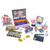 Bluey Movies Wooden Role-Play Accessory Set - 29 wooden pieces laid flat including pink monkey stand, cinema box, striped popcorn containers, yellow movie tickets, clapperboard, camera with red details and drink cups | Peekaboobaby