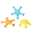 Ubbi Starfish suction bath toys in blue, orange and yellow, flat lay