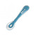 Beaba blue silicone spoon, diagonal view showing bowl and handle length