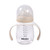 Beaba clay bottle with measurements, beige handles and dome cover, front view