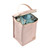 Dusty pink pouch opened to show interior capacity filled with blue feeding accessories and utensils, top-down angle.