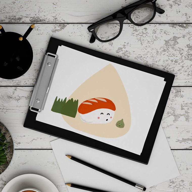 Sushi Nigiri + Mr Wasabi Digital Printable Wall Art Decor - food-themed nursery art