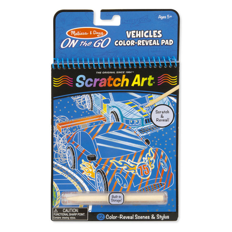 Melissa & Doug Scratch Art On the Go vehicles rainbow colour reveal activity pad