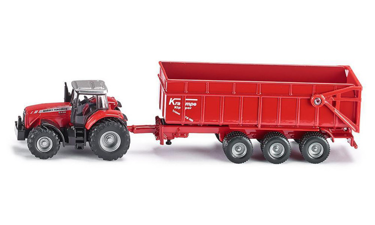 SIKU Massey Ferguson tractor with tipping trailer die-cast 1:87 - side view showing red MF livery