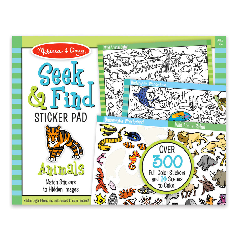 Child using Melissa & Doug animal sticker and seek-find activity pad