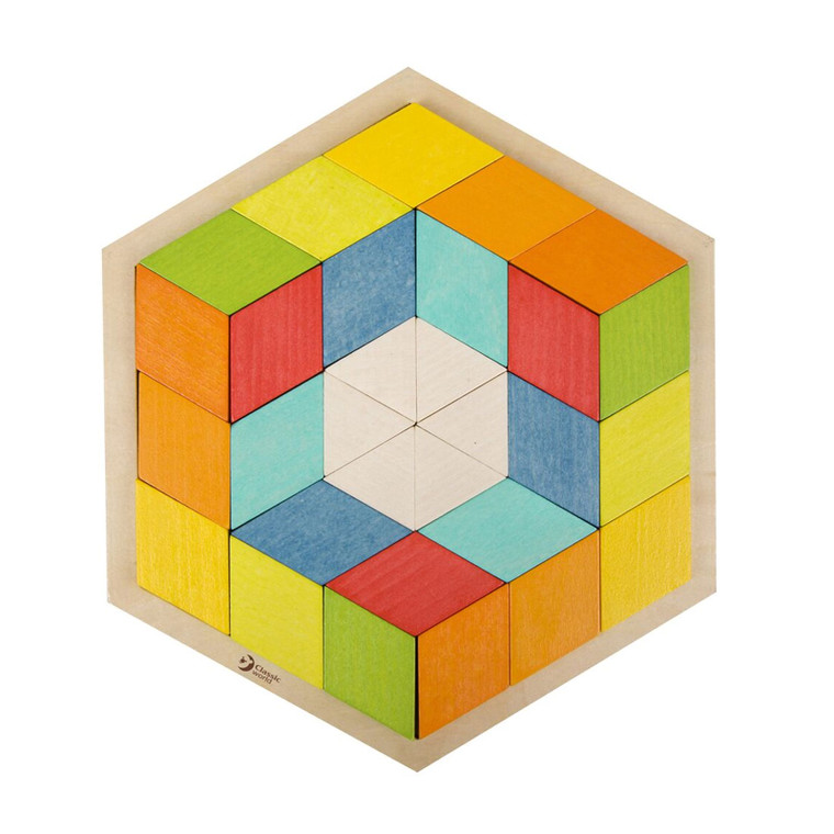 Classic World Eco Friendly Wooden Hexagon Puzzle Pattern Set - 36pc