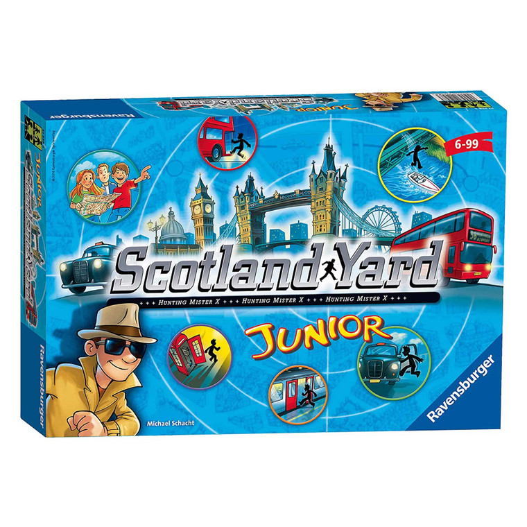 Ravensburger Scotland Yard Junior game board and playing pieces laid out