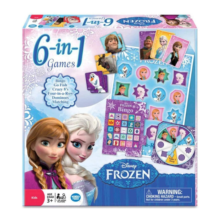 Ravensburger Disney Frozen 6-in-1 Games contents showing game boards and playing pieces