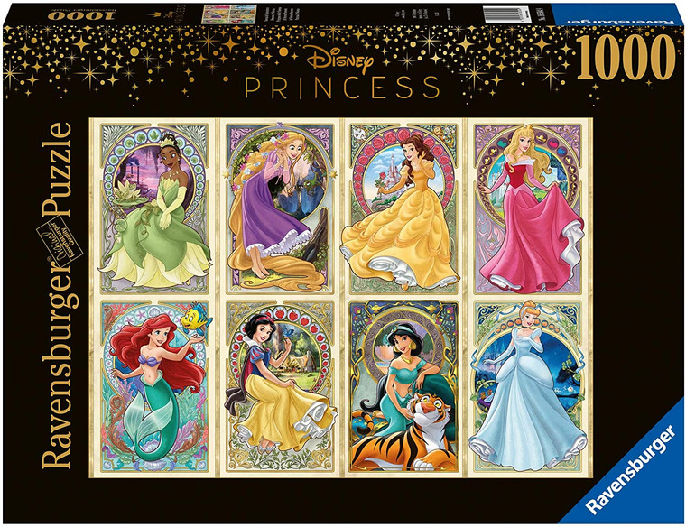 Ravensburger Disney Art Nouveau Princesses 1000pc puzzle box with ornate art nouveau princess artwork