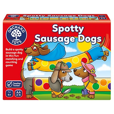 Orchard Toys Spotty Sausage Dogs Game box with illustrated spotty dachshund dogs