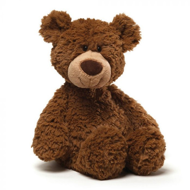 GUND Pinchy Brown Teddy Bear 43cm, seated pose showing expressive embroidered face, warm brown plush