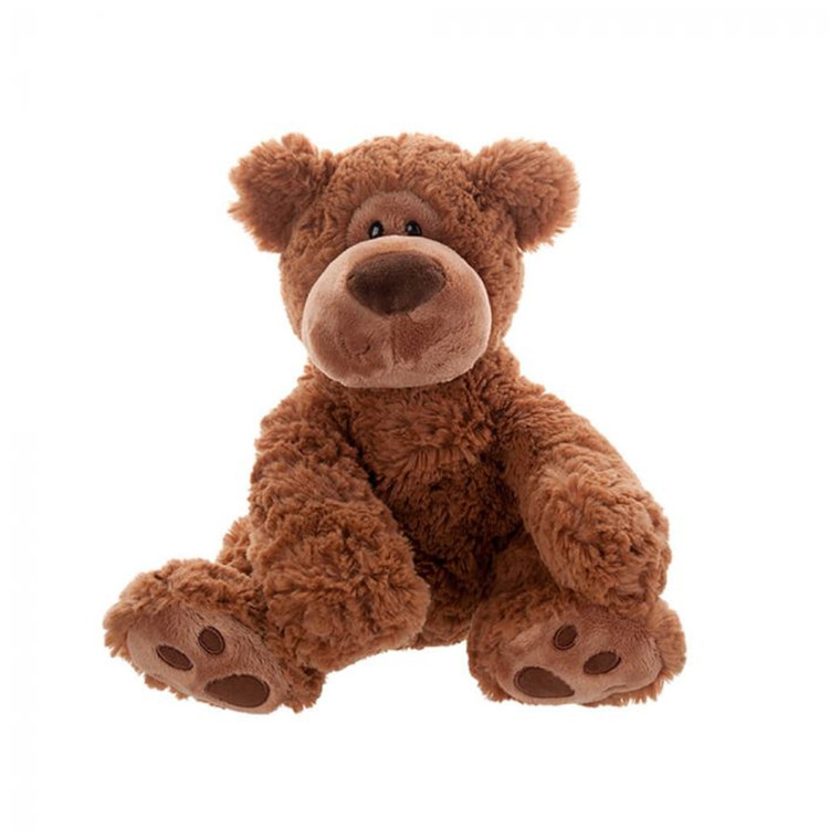 Gund Grahm small brown teddy bear plush toy with fluffy fur and paw pad details sitting against white background