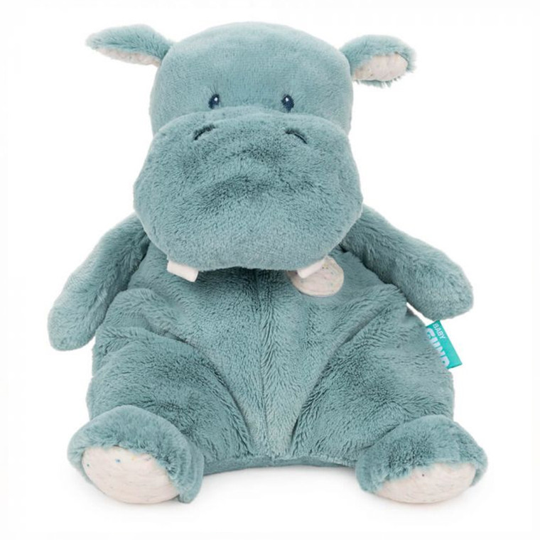 Gund Oh So Snuggly plush hippo toy in soft teal blue fabric with cream accents, sitting against white background