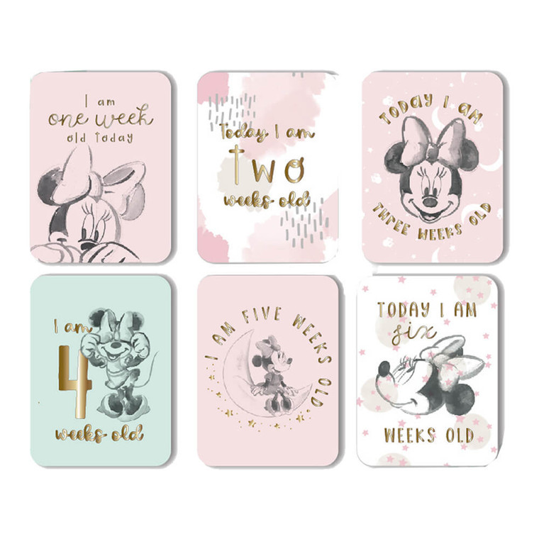 Disney Minnie Mouse milestone cards set with pink polka dot design