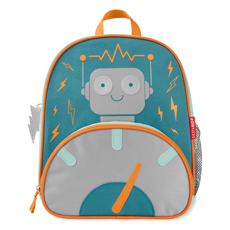 Skip Hop Spark Style Robot Backpack side view showing mesh bottle pocket