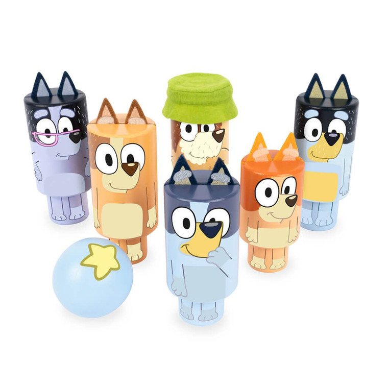Shop Bluey Wooden Character Skittles Set at Peekaboo Baby Australia