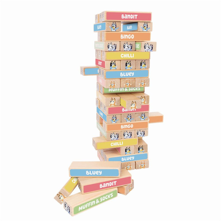 Bluey Wooden Tumbling Tower Game - Australian Licensed Toy | Peekaboo Baby