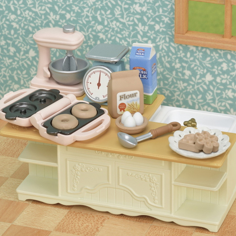 Sylvanian Families Kitchen Island in dollhouse setting
