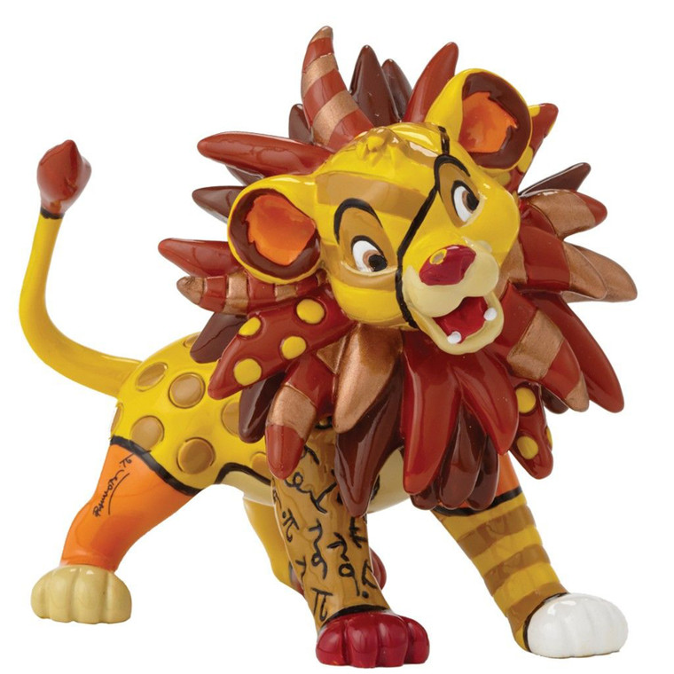 Disney by Britto mini Simba figurine with colourful yellow body, brown mane and signature pop art pattern design
