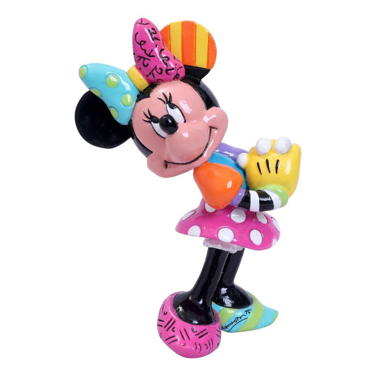 Disney Britto Mini Minnie Mouse figurine with colourful patterned bow, pink polka dot skirt and yellow gloves