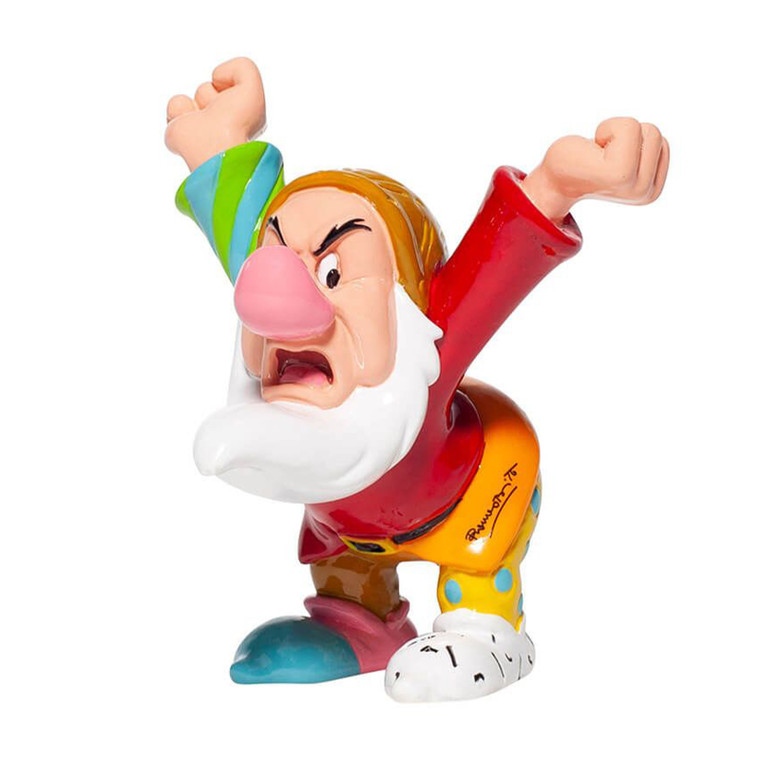Disney Britto Grumpy Dwarf mini figurine front view, Snow White character, grumpy expression