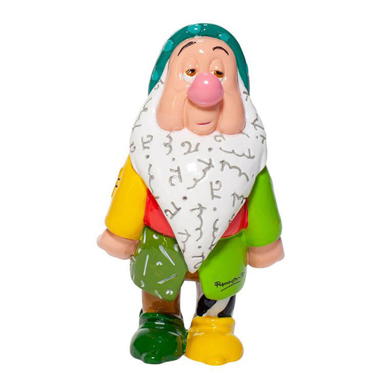 Disney by Britto Mini Sleepy Dwarf Figurine with colourful outfit, white beard and teal hat in glossy finish