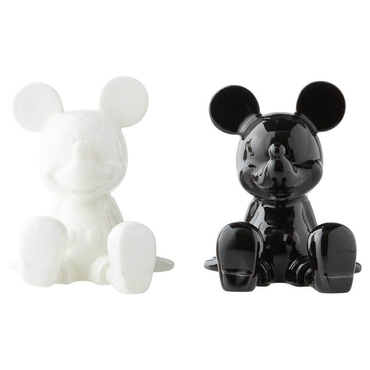Disney Black White Mickey Mouse Salt Pepper Set ceramic detail side view