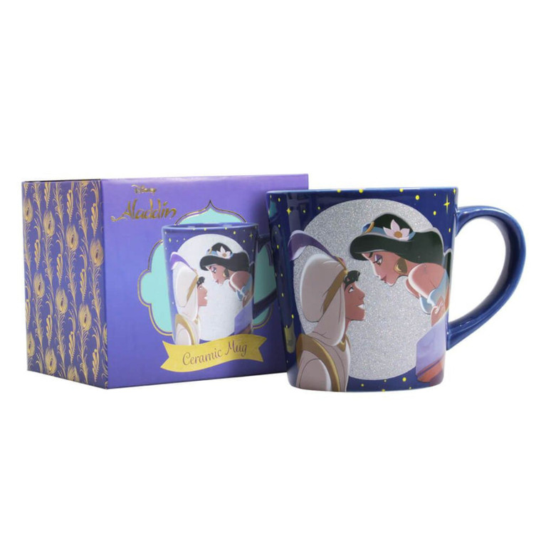 Disney Aladdin and Jasmine Mug 325ml front view in branded gift box