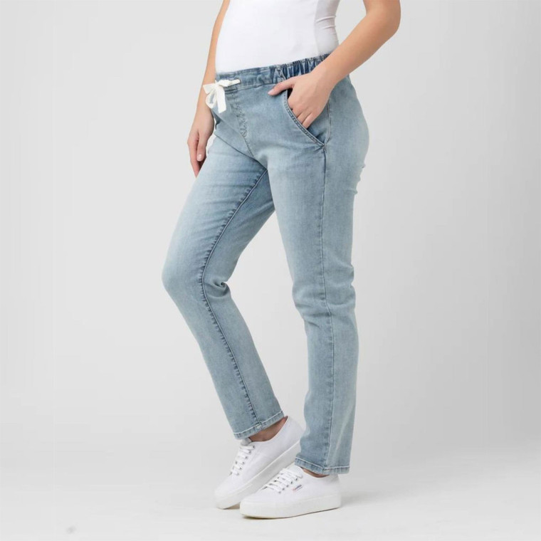 Ripe Maternity Denim Jogger - Light Blue Detail | Peekaboo Baby