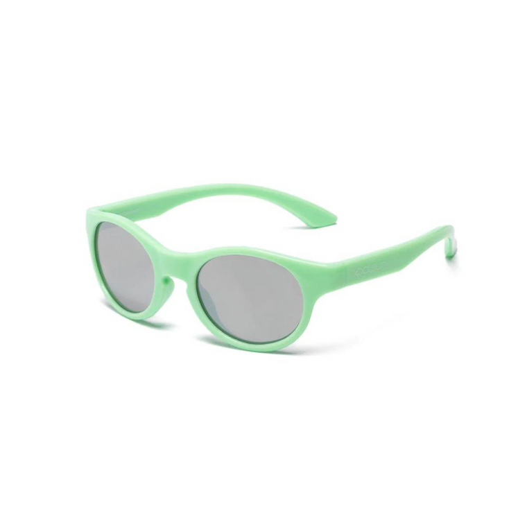 Koolsun Boston children's sunglasses in mint green with grey lenses on white background, rounded frame design